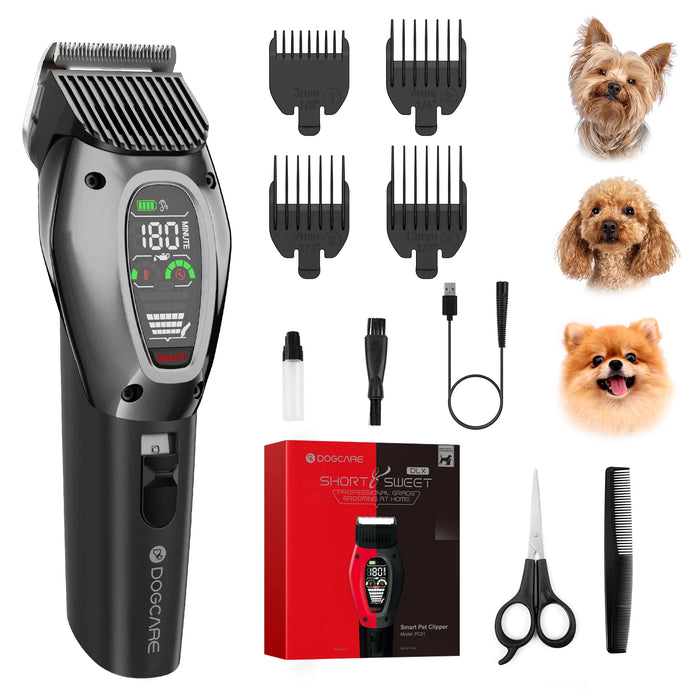 Smart Pet Clipper Kit with Heatproof Blades, LED Display, 3 Speeds, Auxiliary Light & Rechargeable Heavy-Duty Pet Hair Trimmer Shaver