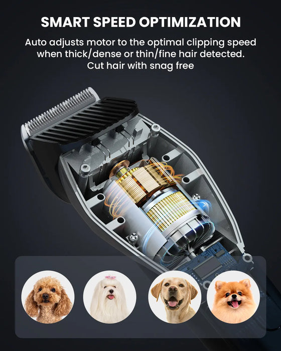 Smart Pet Clipper Kit with Heatproof Blades, LED Display, 3 Speeds, Auxiliary Light & Rechargeable Heavy-Duty Pet Hair Trimmer Shaver