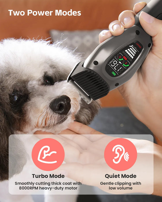 Smart Pet Clipper Kit with Heatproof Blades, LED Display, 3 Speeds, Auxiliary Light & Rechargeable Heavy-Duty Pet Hair Trimmer Shaver