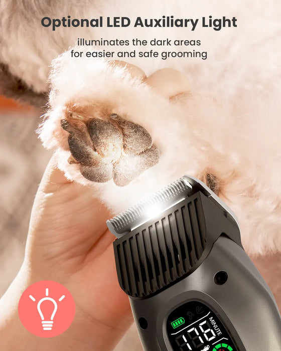 Smart Pet Clipper Kit with Heatproof Blades, LED Display, 3 Speeds, Auxiliary Light & Rechargeable Heavy-Duty Pet Hair Trimmer Shaver